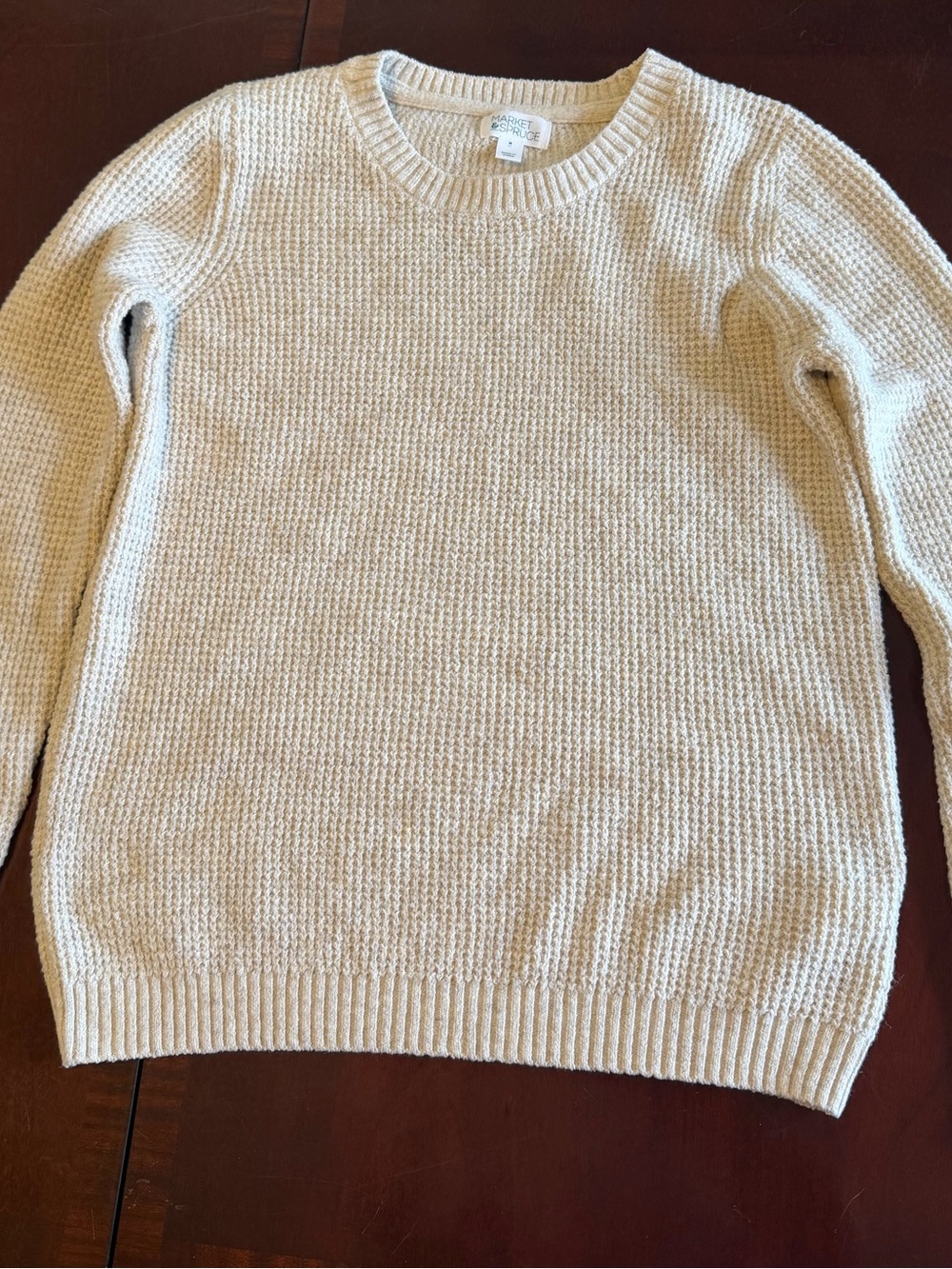 Market & Spruce Women's Cream Waffle Knit Crew Sweater